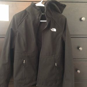 Black north face fleece hooded coat